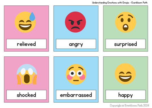 감정가르치기 카드: 이모티콘과 감정얼굴 카드 - Everbloom Path - Parent Coaching